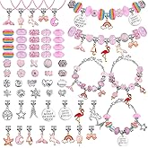 Flasoo DIY Charm Bracelet Making Kit, Jewelry Kit with Unicorn Mermaid Pink Stuff Craft Gifts for Birthday, Christmas, New Year