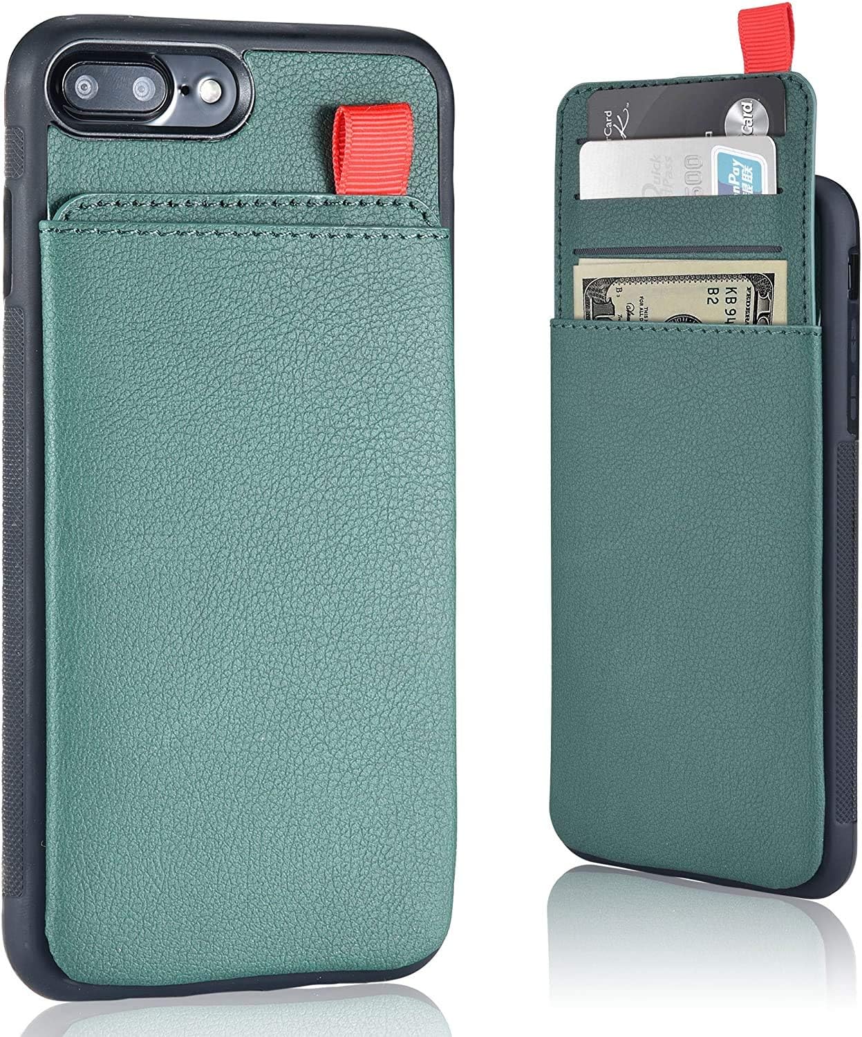 MANGATA TRITON Leather Wallet case compatible with iPhone 8 Plus, iPhone 7 Plus | Hidden Wallet Pocket, Rugged Shell | Cruelty Free Leather | Credit Card Holder, Cash Pocket, Screen Protector (Olive)