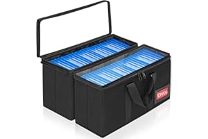 GYXZ DVD Storage Case 2 Pack, Each Holds 25 DVDs (50 Total), 15.5" x 5.7" x 8", Portable Organizer Bag with Clear Cover, Zipper & Handles, Black