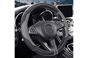 Pariitadin Car Steering Wheel Cover Universal 14.5-15 Inch, Non-Slip Microfiber Leather Automotive Car Wheel Cover, Carbon Black/Gray