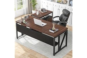 Tribesigns L Shaped Desk with Drawer Cabinet, 63" Executive Computer Desk and lateral File Cabinet, 2 Piece Home Office Furniture with Drawers for Hanging, Doors with Locks (Dark Brown, 63 inches)