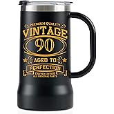 Onebttl 90th Birthday Gifts for Men, Dads, Grandpas, Husband, Vintage 90th Birthday Gifts, 24oz Stainless Steel Beer Stain Mug, Black