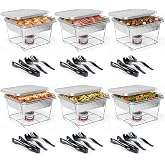 Sterno Half Size Disposable Chafing Dish Buffet Set with Fuel, 6 Pack | 6 half-size buffet stations, 6 easy twist-cap fuel cans, 6 wire racks, 6 water pans, 6 half-size food pans, 6 lids, utensils