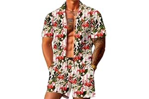JoZorro Men Hawaiian Shirt Sets Casual Button Down Shirts 2 Piece Luxury Summer Beach Outfits