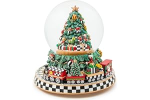 MACKENZIE-CHILDS Snow Globe, Musical Christmas Decor for Living Room, Cozy Christmas Tree & Train