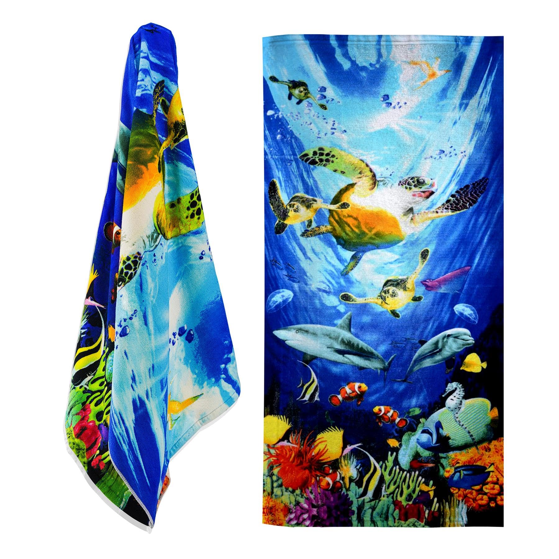 GEEZY Microfibre Beach Towel, Ocean Turtles Design - Quick Drying, Lightweight, Sand-Free, Large & Durable, Summer Vibe - Beach Essentials for Travel, Holiday, Swimming, Sauna, Adults & Kids, 70x140cm
