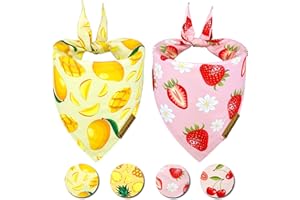 Raisingwell Summer Fruit Dog Bandanas 2 Pack 4 Pattern Reversible, Holiday Bandana for Boy and Girl, Premium Durable Fabric, Party Triangle Scarf for Medium to Large Breed Dogs (Large)