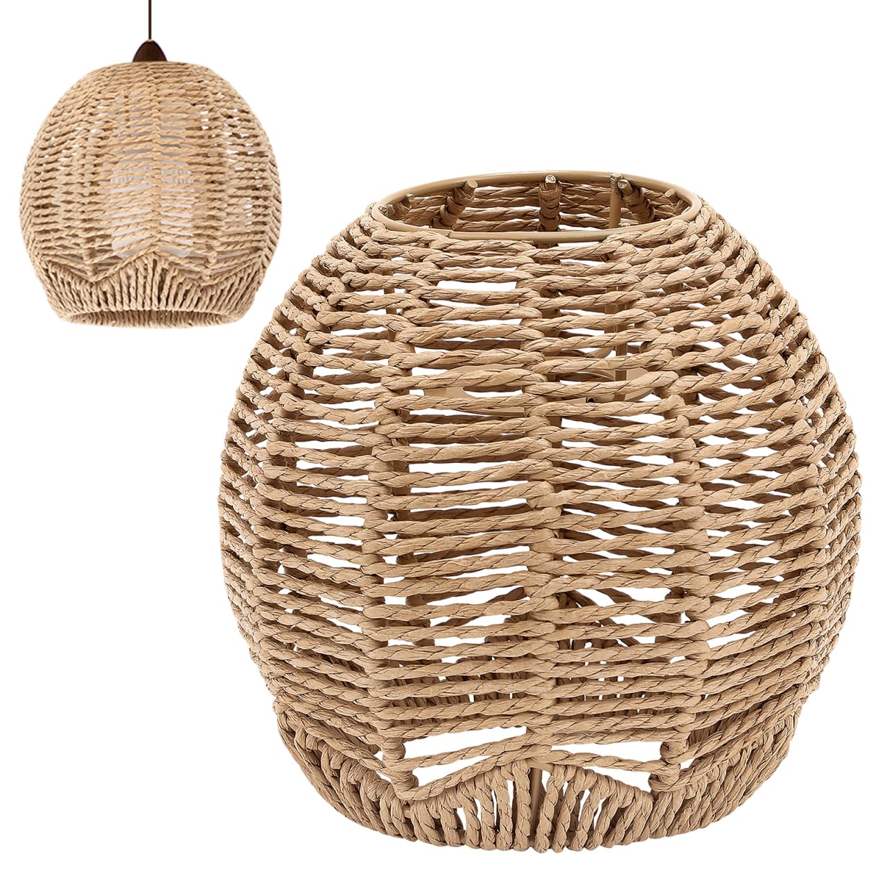 Cabilock Rattan Pendant Light Lampshade Hanging Lamp Shade Willow Replacement Shade for E27 Chandelier Table Wall Floor Ceiling Light Living Room Bedroom Decoration Without Bulb