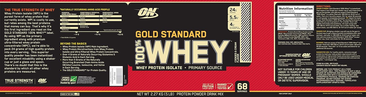 Amazon Gold Standard 100 ホエイ プロテイン クッキー クリーム 2 27kg 5lbs 米国メーカー正規品 海外直送品 オプティマムニュートリション Optimum Nutrition ホエイプロテイン