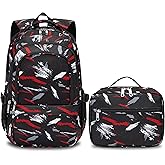 BLUEFAIRY Kids Backpack with Lunch Box for Girls Boys Elementary Primary Middle School Bag with Lunch Bag Set 17 Inch Bookbag Mochilas Escolares para Niñas Niños (Brush Dark, Dark Black)