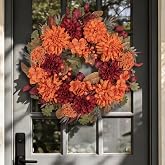 Artgar Fall Wreaths for Front Door - 24 Inch Fall Decor Floral Wreath | Fall Door Wreath with Dahlia Hydrangea Berries Maple Leaf for Thanksgiving Harvest Farmhouse Home Porch Indoor Outdoor Decor
