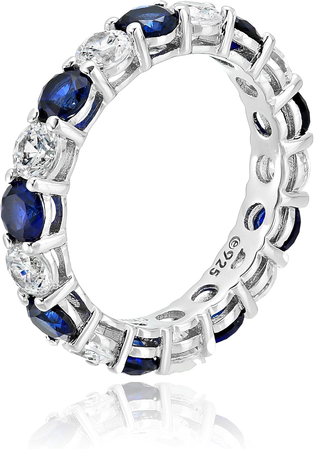 Platinum-Plated Sterling Silver Created Sapphire and Swarovski Zirconia All-Around Band Ring: Jewelry