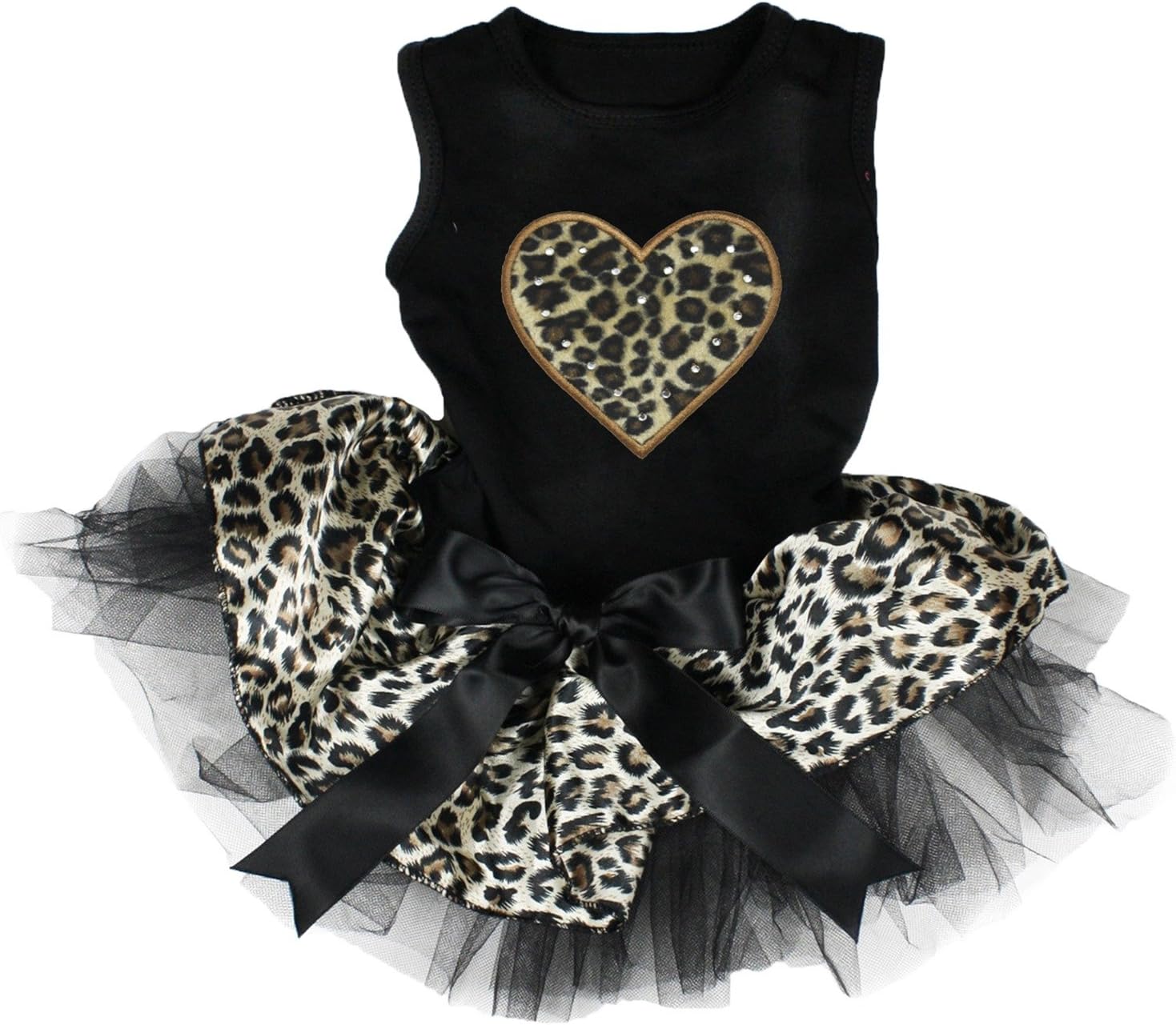Petitebella Leopard Heart Puppy Dog Dress (Black/Leopard, Small)