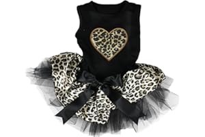 Petitebella Leopard Heart Puppy Dog Dress (Black/Leopard, X-Small)