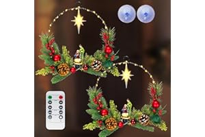 NOMFIX 2Pack Nativity Wreaths for Front Door with Lights & Remote, Holy Family Nativity Statue & Star of Bethlehem Christmas Decor, 16'' Windows Wreaths, Fireplace Decorations