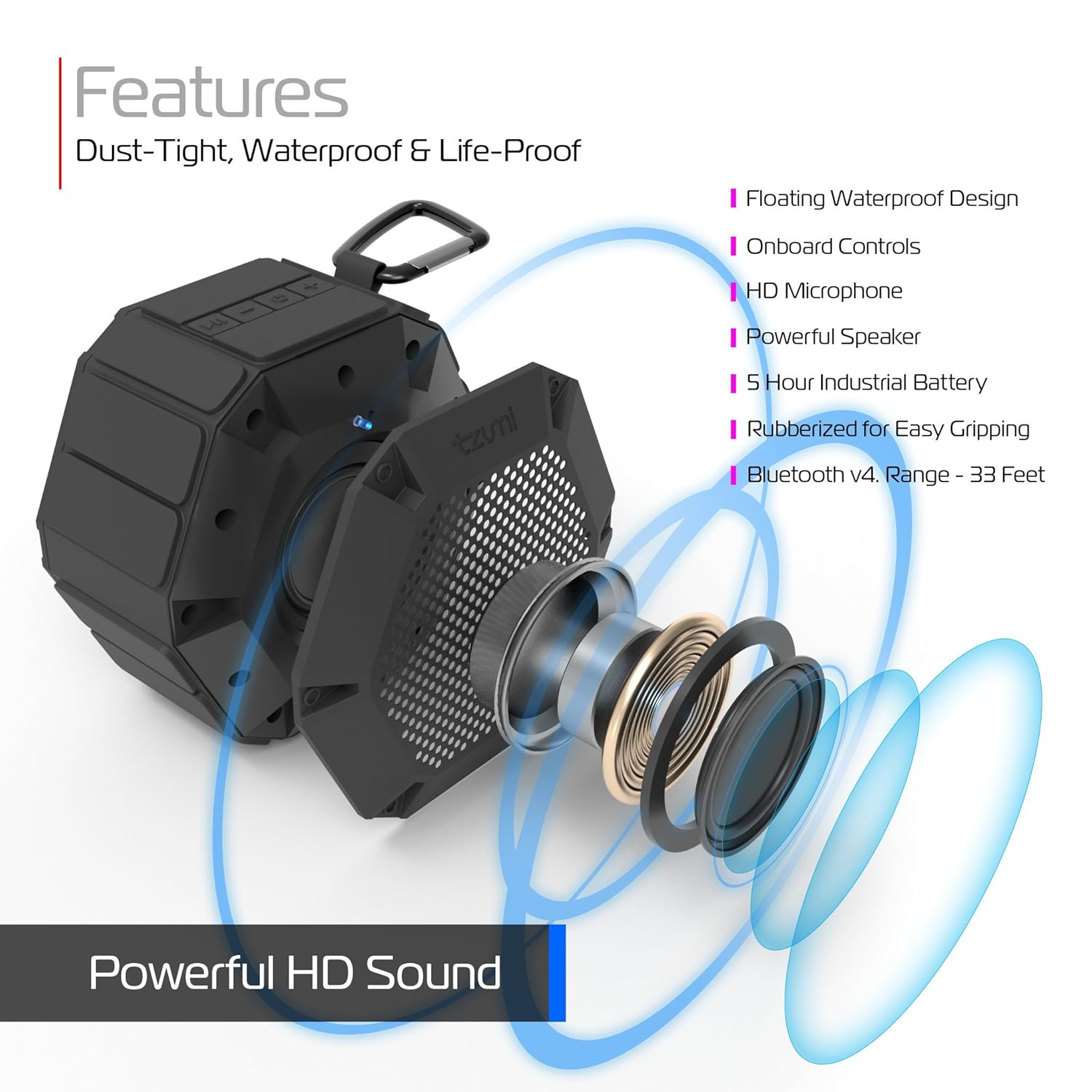 tzumi bluetooth speaker waterproof