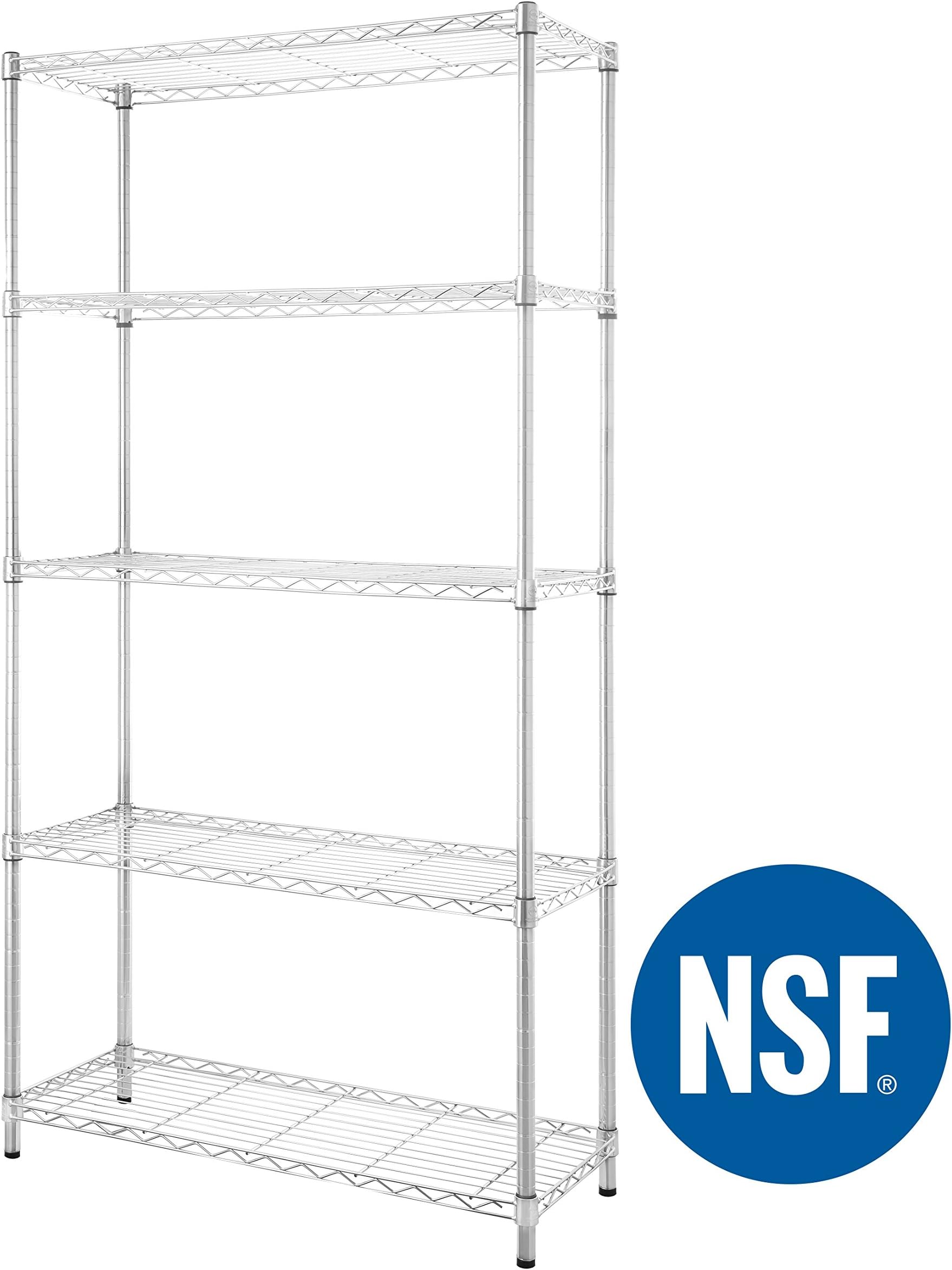 eeZe Rack ST-ETI001 HEAVY DUTY Steel Wire Chrome Shelving, Storage Rack, NSF CERTIFIED, 36x14x72-inches 5-Tier (Chrome) (NEW)