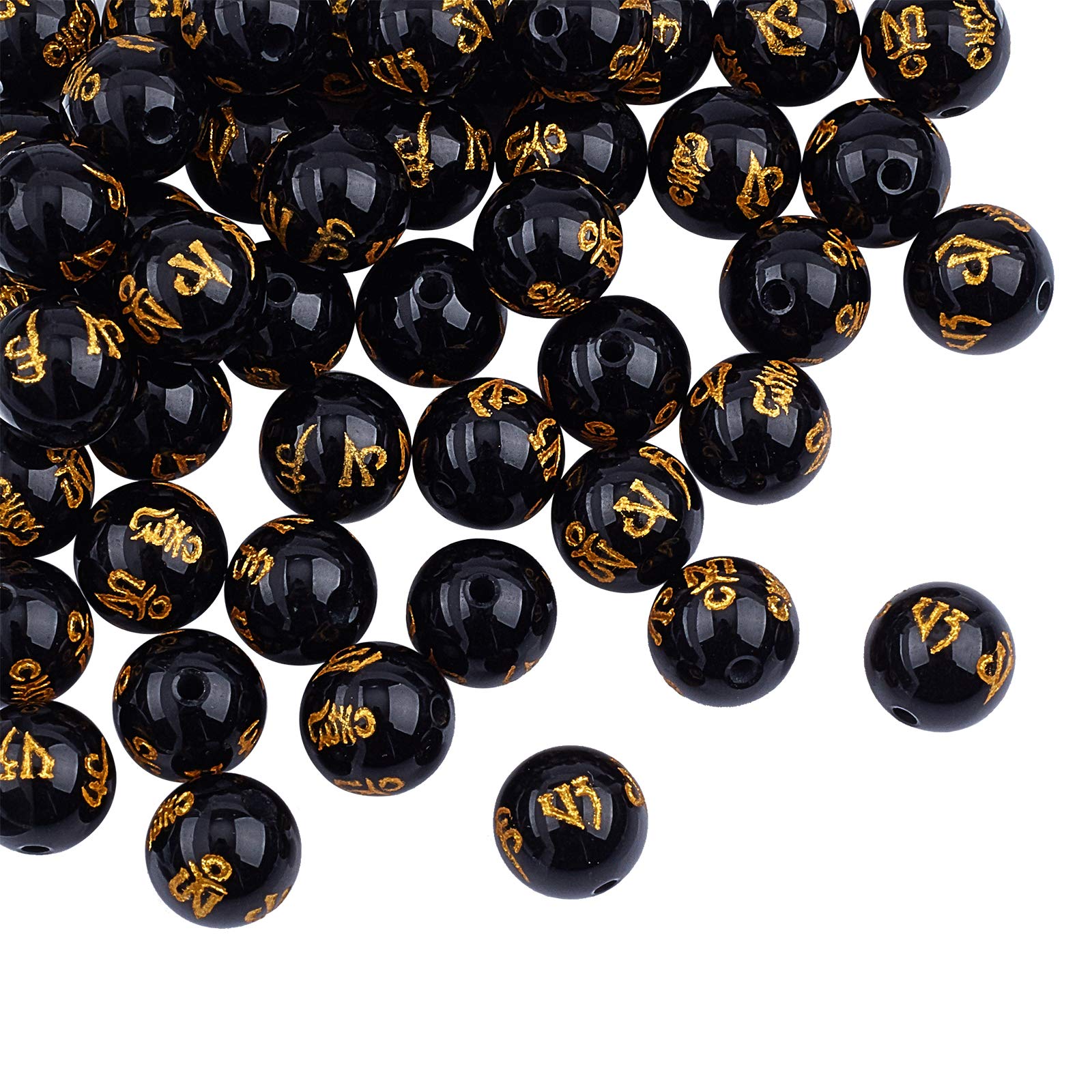 OLYCRAFT About 48pcs 8mm Natural Black Obsidian Beads Strand Gemstone Round Loose Beads Energy Stone Bead for Jewelry Making, 15"