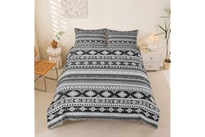 Erosebridal Boho Aztec Comforter Cover Western Farmhouse Bedding Set Queen Size, Black Grey Southwestern Geometric Duvet Cove
