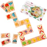 Wooden Dominoes for Kids, Dominos Matching Game for Preschool and Age 3+ | 28 Pcs, Fruit &amp; Animal Pictures Design, Educational Toys, Logic Training, Thinking Skills, Smooth Rounded Edges