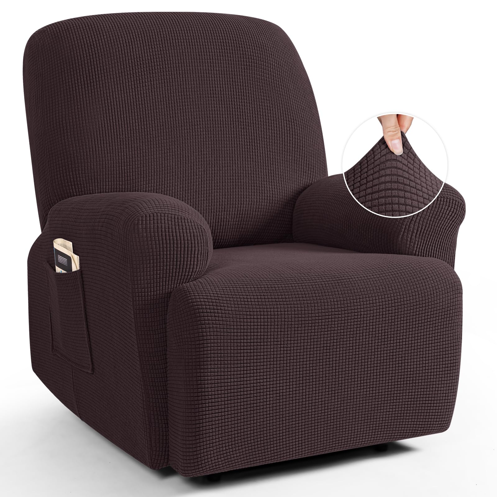 Photo 1 of TAOCOCO Recliner Cover 4-Pieces, Recliner Stretch Sofa Slipcover, Recliner Cover 1 Seat, Couch Protector Soft, Furniture Protector Covers with Elastic,Chair Covers Jacquard Pattern (Chocolate)