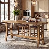 63-Inch Solid Wood Bar Table with Footrest for Home Kitchen, Bistro | Farmhouse Counter Height Pub Table, Rectangular High Top Home Bar Units for Dining Room (Without Chair, Retro Brown)