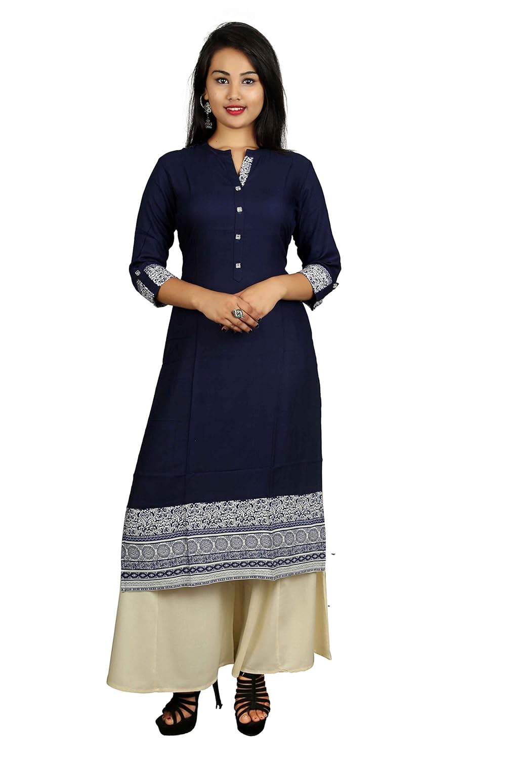 v brown rayon printed kurti for office & daily wear