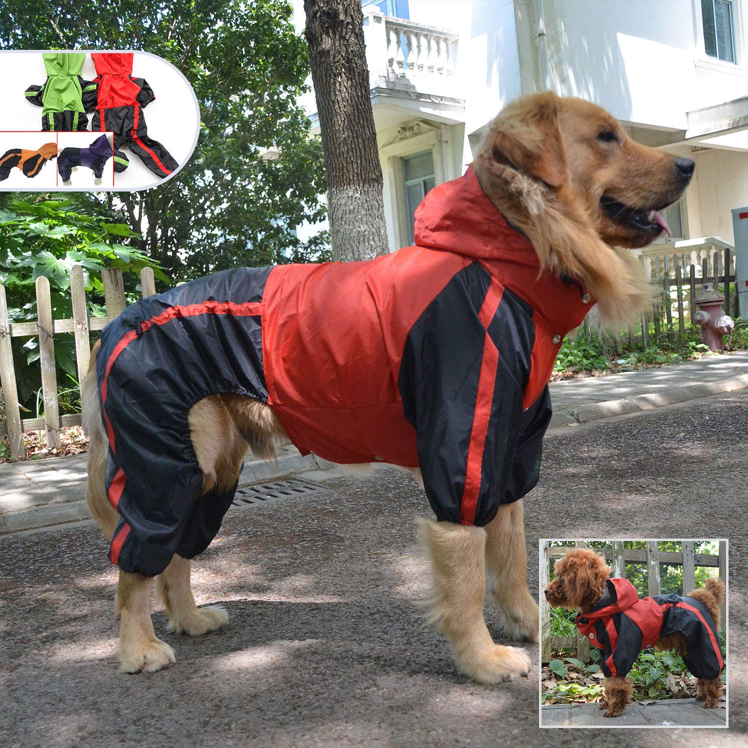 lovelonglong Dog Hooded Raincoat, Large Dog Rain Jacket Poncho