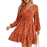 BerryGo Womens Long Sleeve Mini Dress Casual A Line Flowy Loose Vacation Party Babydoll Fall Short Dresses with Pocket