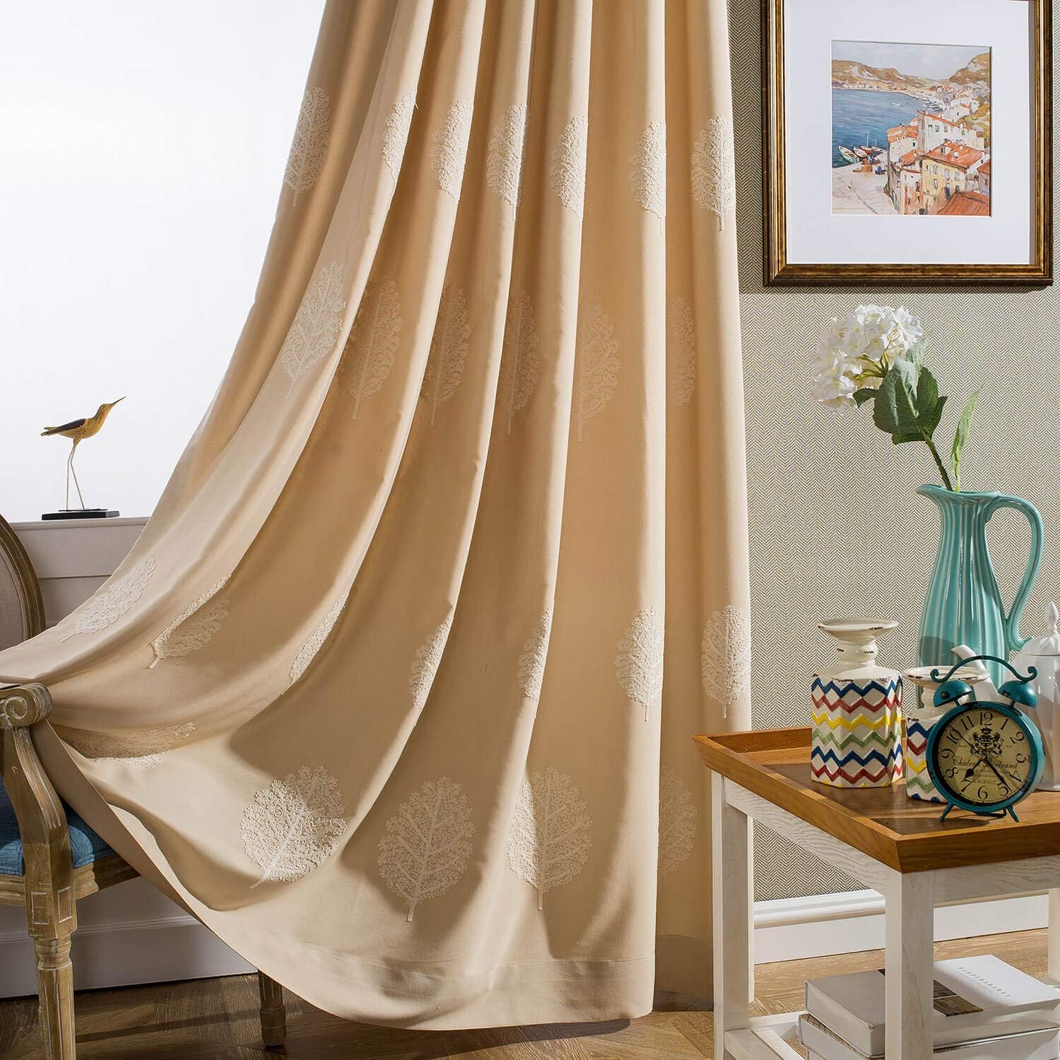 VOGOL White Trees Embroidered Curtains for Kitchen Linen