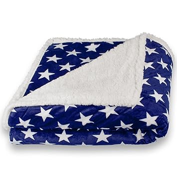 CelinaTex Fantasia Kuscheldecke 150x200 Stella blau weiß Sterne Sherpa Lammfell Optik Sofadecke kuschelige Tagesdecke 0004123
