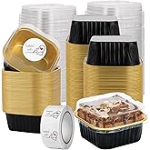 100Pcs Aluminum Foil Disposable Ramekins with Lids, 5.5oz Mini Cake Pans Small Baking Cups with Lids, Individual Cake Tins Cu