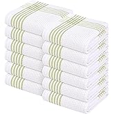 Softopia Cotton Waffle White & Lemon Green 12 Pack Kitchen Towels, 100% Cotton, 16x26 inches, Everyday Use Dish Cloths Set, Durable and Absorbent Hand Towel, Ideal for Drying Dishes, DIY Embroidery