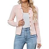 ZAFUL Cropped Cardigan Sweaters for Women 2025 Collared Button Down Long Sleeve Crochet Knit Shrugs Fall Outfits Clothes