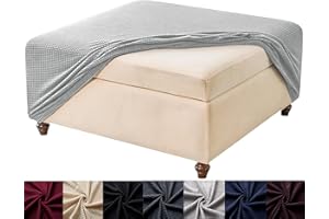 HFCNMY Stretch Square Ottoman Cover Knitted Jacquard Ottoman Cover Washable Square Ottoman Slipcover Storage Ottoman Cover Foot Stool Cover with Elastic Bottom Light Gray X-Large