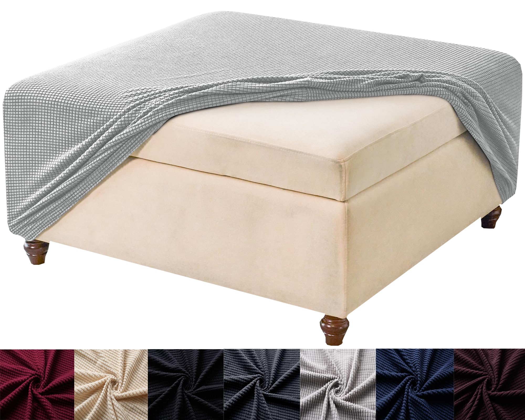 Photo 1 of HFCNMY Stretch Square Ottoman Cover - Knitted Jacquard Ottoman Slipcover with Elastic Bottom - Light Gray X-Large OPENED PKG
