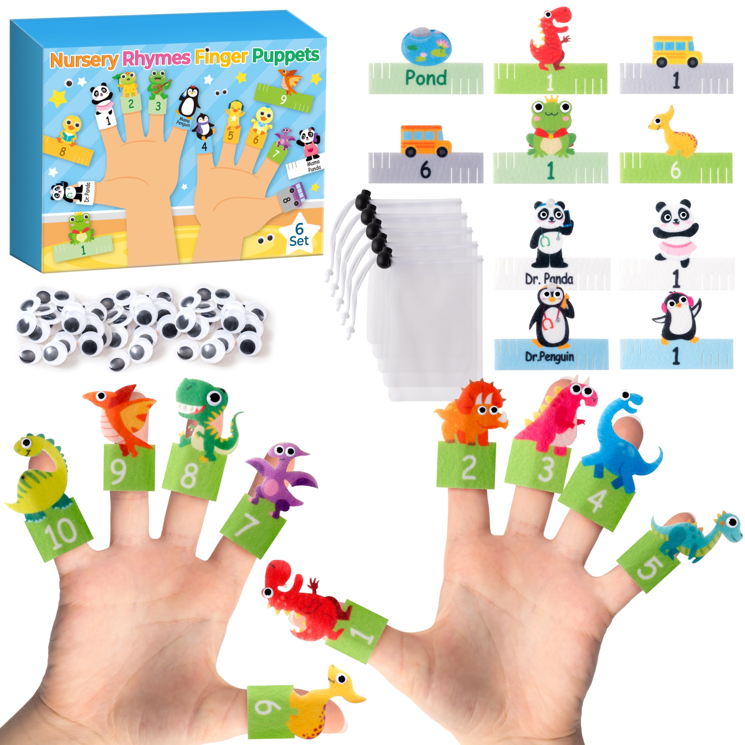 WATINC Number Story Time Finger Puppets - 6 Themed Nursery Rhymes Felt ...