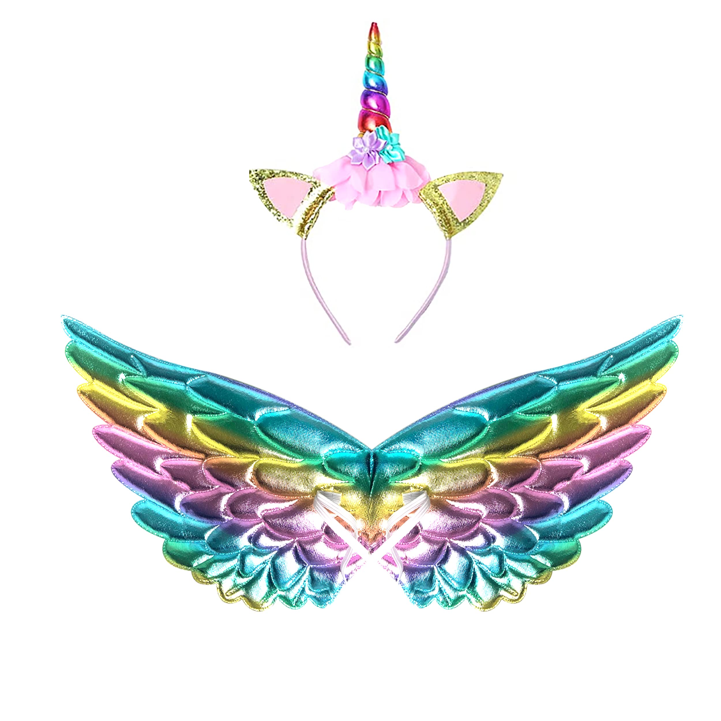 Girls LED Light Up Unicorn Costume Dress With Headband & Wings - Birthday Halloween Party