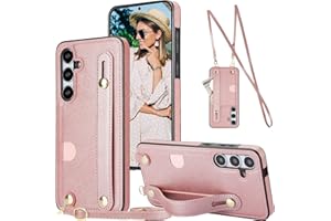 Ephoou Crossbody Wrist Strap Wallet Case for Samsung Galaxy S24 with Cash Change Slot for Women Girl, Removable Adjustable Shoulder Lanyard PU Leather Cover for Samsung Galaxy S24 XK-Rose Gold