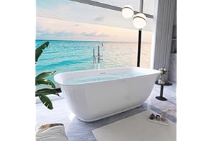 SYLONWILL 59" Free Standing Tub, Pure Acrylic Freestanding Bathtub, Stylish Stand Alone Contemporary Deep Soaking Bath Tub, cUPC Certified SY6250 (Glossy White)