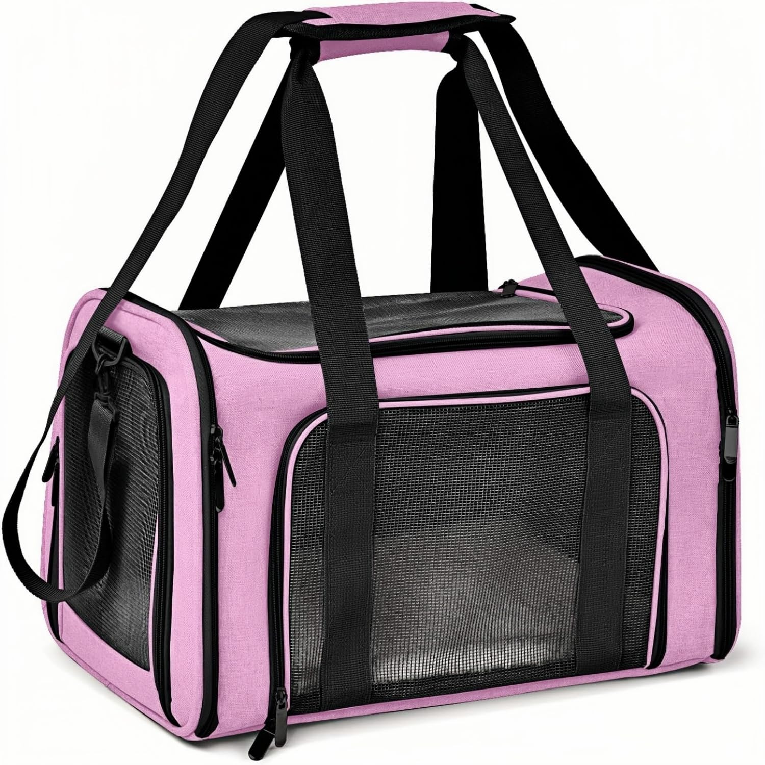 HOCLAUHO Cat Dog Portable Pet Bag for Outdoors, Foldable Breathable, Large Capacity for Two Small Cats, Car Travel Carry Bag for Cat and Medium Dog (Pink)