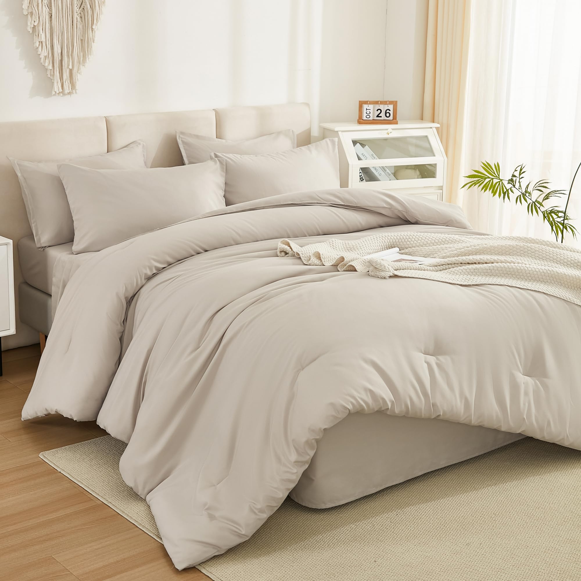Photo 1 of Litanika Oversized King Comforter Sets Tannish Grey - 7 Pieces Bed in a Bag Oversized King Bedding Comforter Sets, Solid Lightweight Bed Set with Comforter, Sheets, Pillowcases & Shams