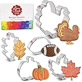 Fall Thanksgiving Cookie Cutters 5-Pc. Set Made in USA by Ann Clark, Maple Leaf, Turkey, Oak Leaf, Pumpkin, Football
