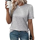 SHEWIN Women's Short Sleeve Summer Tops Crewneck Knit Solid Loose Casual Basic T Shirts Tee Blouses