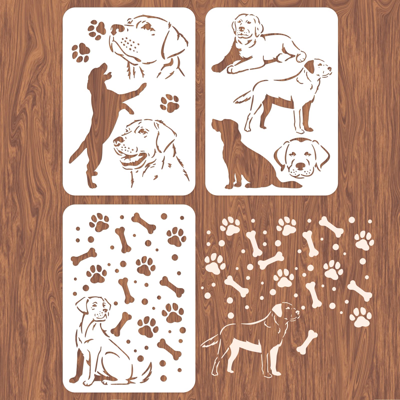 INFUNLY 3pcs Labrador Dog Wall Stencils for Painting 11.7x8.3 Tile Stencil Set Reusable Plastic Wall Stencils Template for Painting on Wood Wall Furniture Floor Tiles Fabric DIY Home Decor