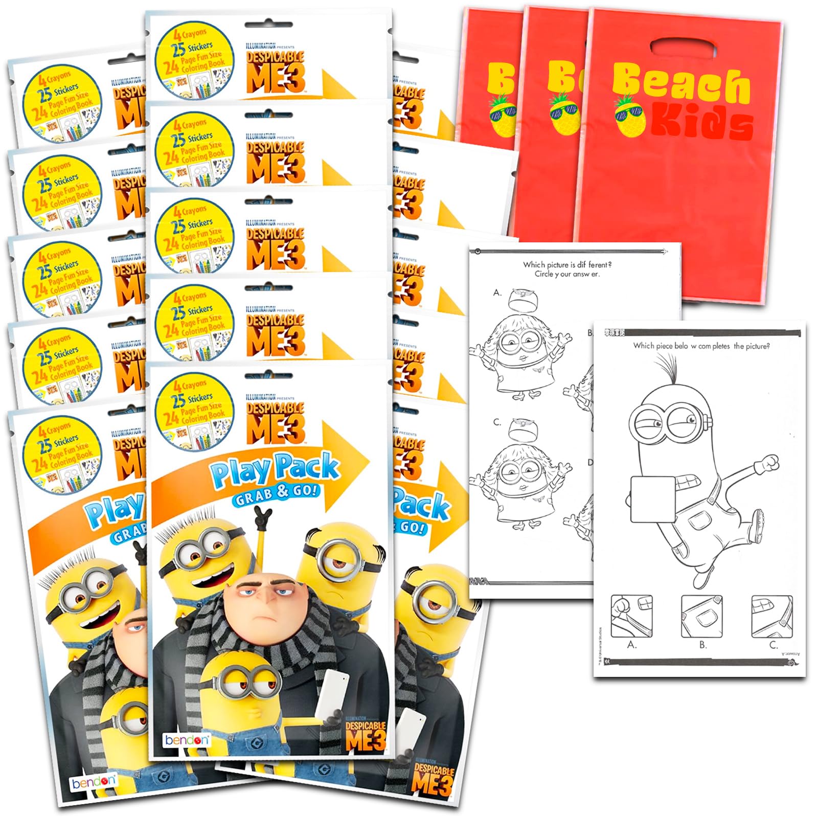 Photo 1 of Minions Party Favor Play Packs - Bundle with 15 Minions Despicable Me Gru Activity Packs with Coloring Book, Stickers, Loot Bags, and More