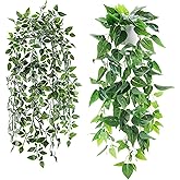 Der Rose 2Pcs Fake Plants Artificial Potted Faux Hanging Ivy Vines Plants Indoor for Home Bathroom Shelf Wall Bookshelf Decor