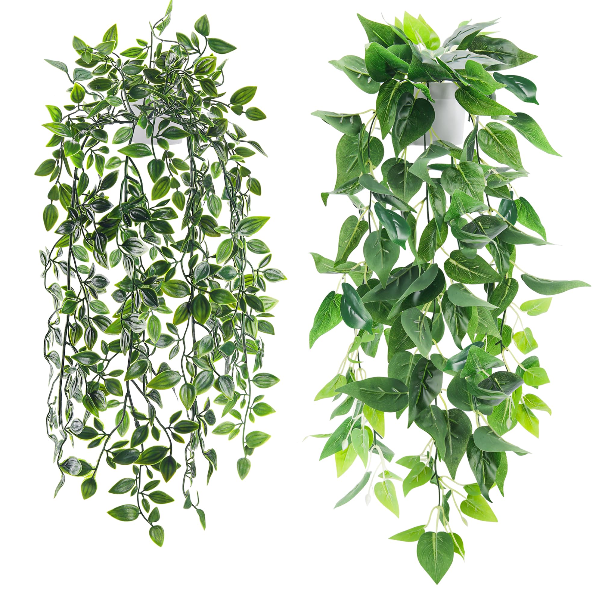 Photo 1 of Der Rose 2 Pack Fake Plants Hanging Faux Potted Ivy Vine Artificial Plants Indoor for Room Bathroom Wall Shelf Outdoor Decor