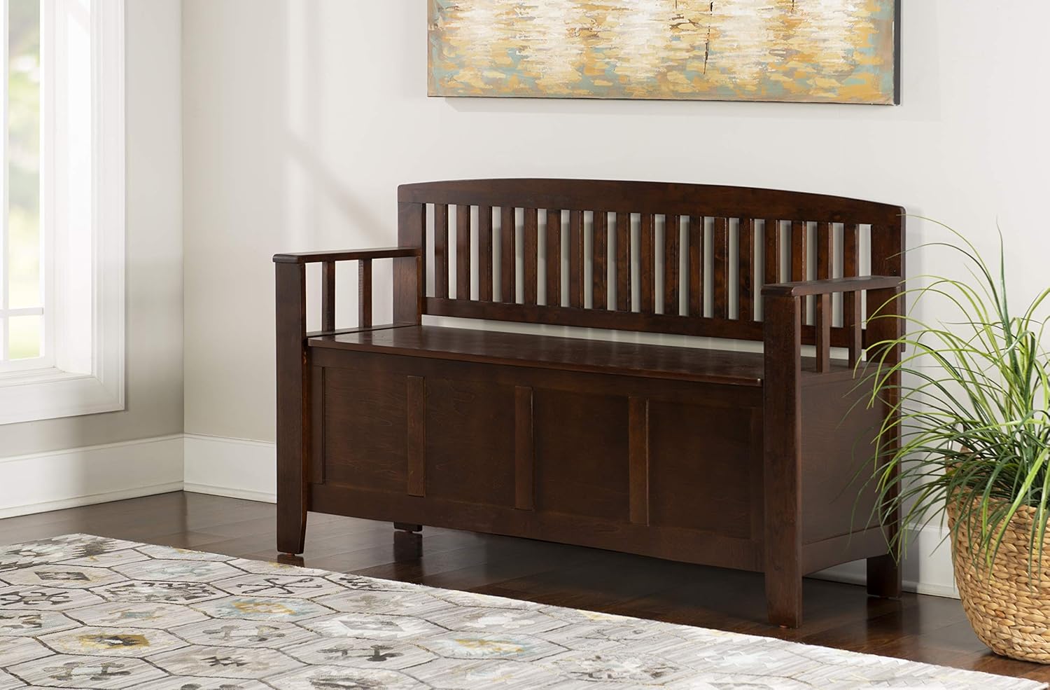 Linon Home Dcor Linon Home Decor Cynthia Storage Bench, 50"w x 17.25"d x 32"h, Walnut: Kitchen & Dining
