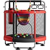 ZCMHAXJ 55" Trampoline for Kids with Enclosure, 440lbs Capacity Indoor &amp; Outdoor Toddler Trampoline with Adjustable Gymnastics Bar &amp; Toys, for Boys &amp; Girls